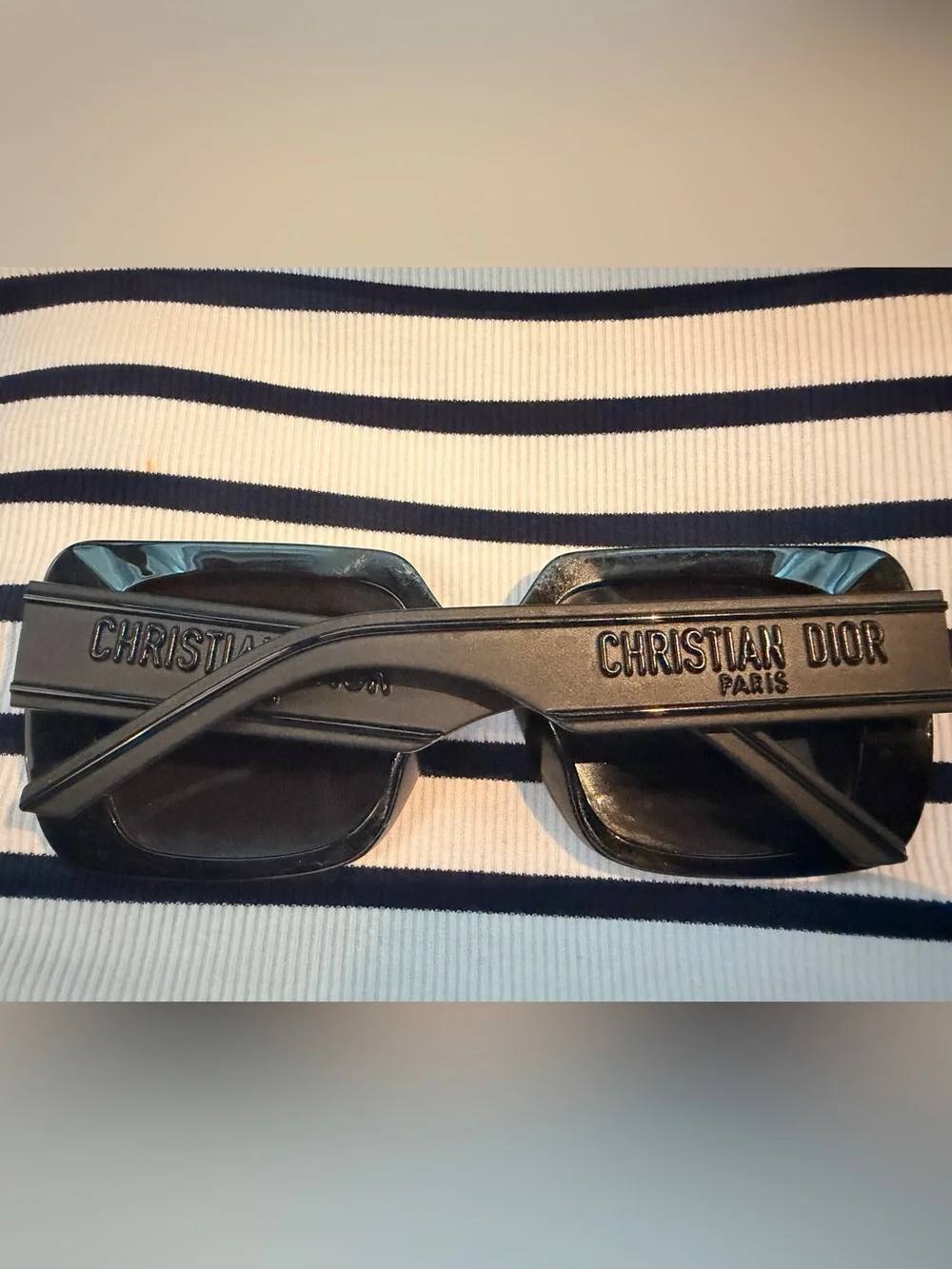 Dior Black Gloss Frame Sunglasses with Gold Logo